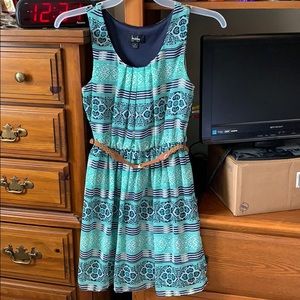 Small By&By dress, teal, cream and navy blue